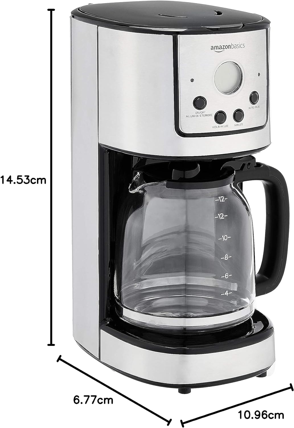 Amazon Basics Programmable Coffeemaker with Carafe and Reusable Filter, Stainless Steel, 12 Cups, Black