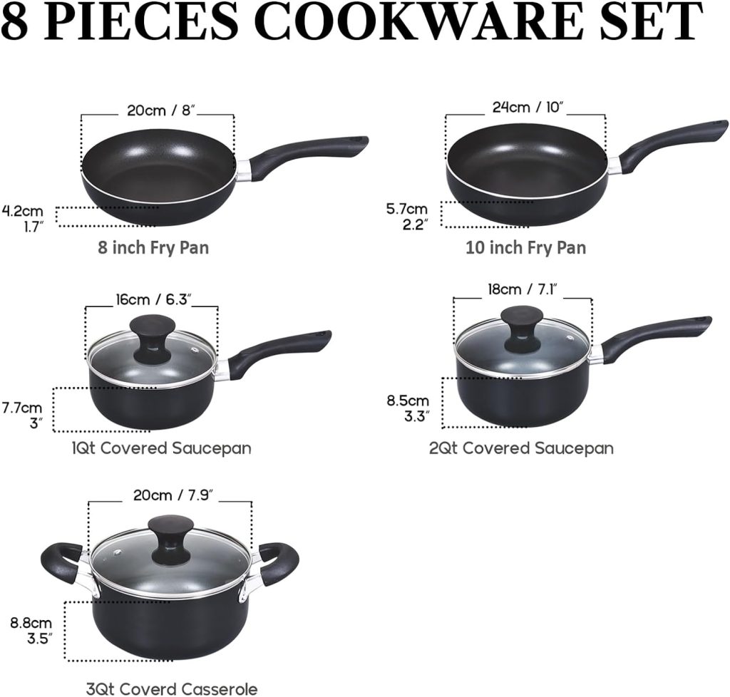 Cook N Home Basics Pots and Pans Cooking, 15-Piece Nonstick Cookware Set, Black