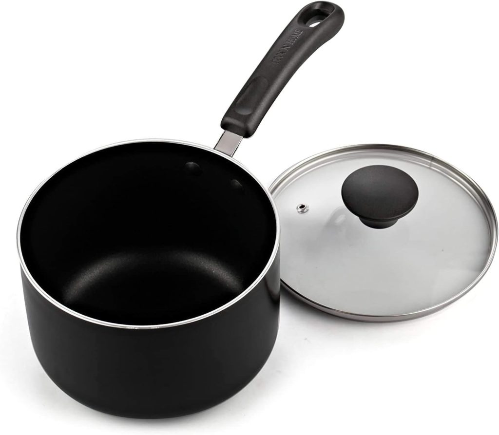 Cook N Home Nonstick Sauce Pan Set 1Qt and 2Qt, Multi-purpose Pots Set Saucepan Kitchenware with Glass Lid, Black, Aluminum