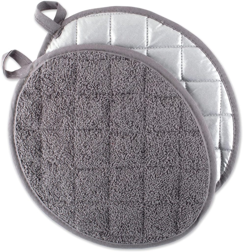 DII Basic Terry Collection Quilted 100% Cotton, Oval Potholder, Gray, 2 Piece