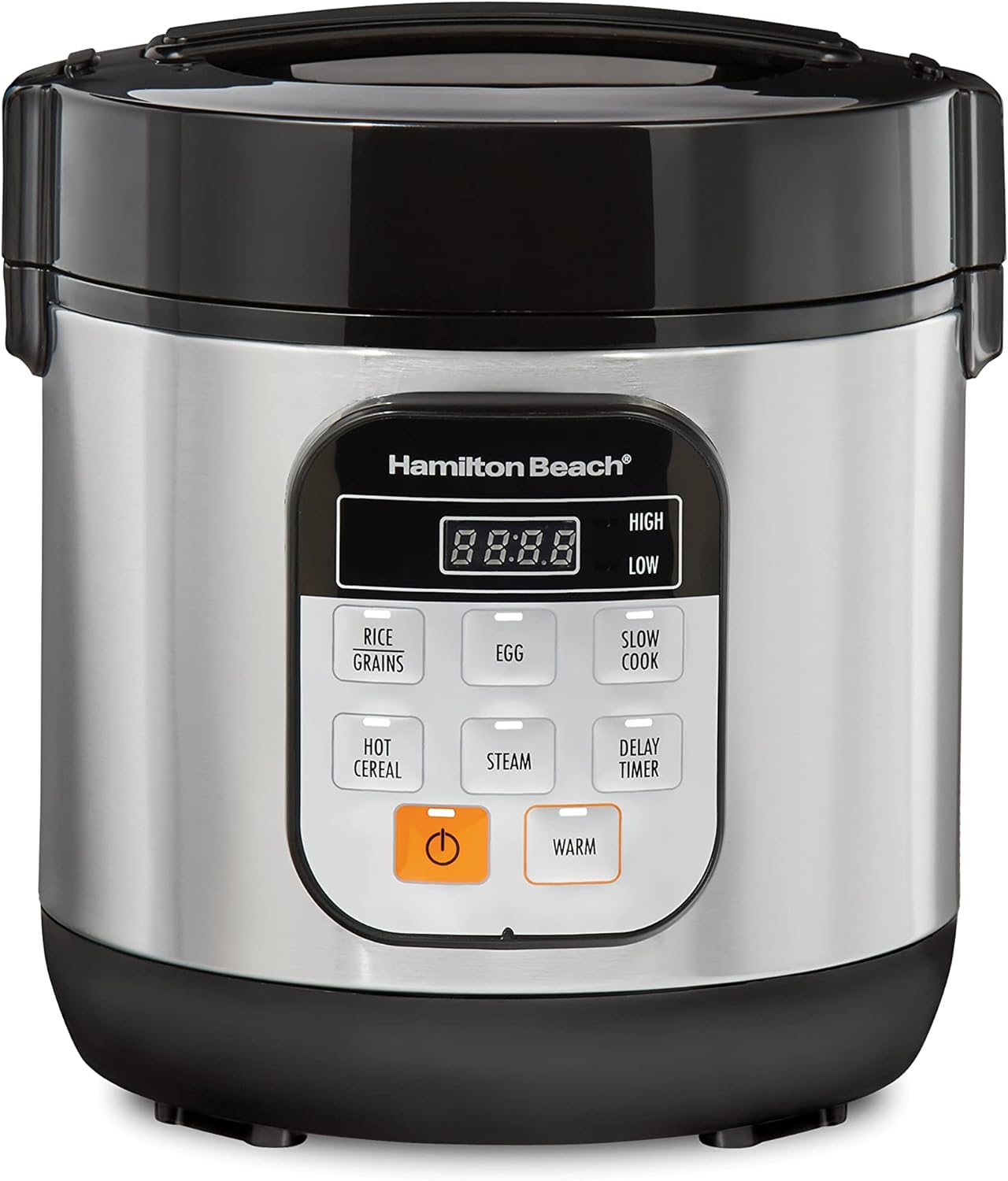 Hamilton Beach Digital Programmable Rice Cooker  Food Steamer, with Slow Hard-Boiled Egg Functions, Egg/Steam Tray, Small  Compact, 6 Cups Cooked (3 Uncooked), Stainless Steel (37524)