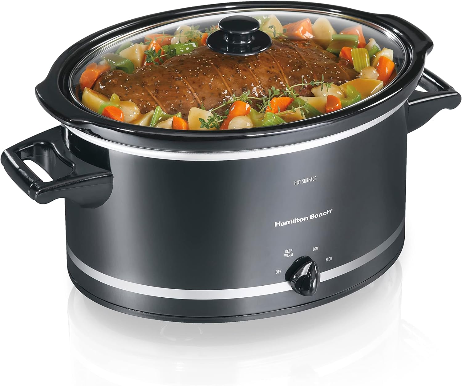 Hamilton Beach Slow Cooker with 3 Cooking Settings, Dishwasher-Safe Stoneware Crock  Glass, 8-Quart Built-In Lid Rest, Black
