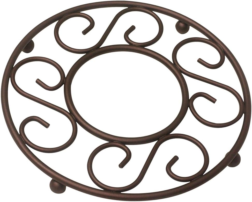 Home Basics Scroll Collection Steel Trivet for Hot Dishes, Pots And Pans, Round Design, For Kitchen  Dinning Table, Bronze
