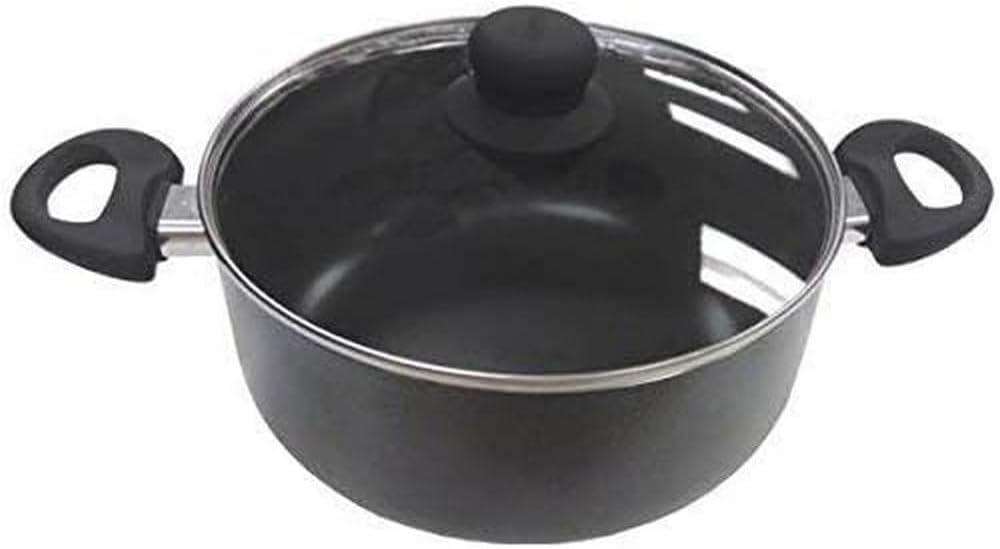 Imusa Nonstick Stock Pot with Glass Lid 4.8-Quart Cookware, Black
