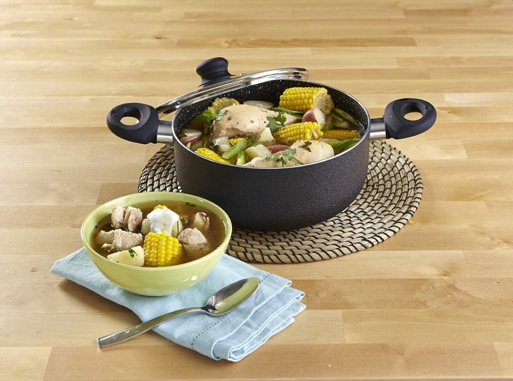 Imusa Nonstick Stock Pot with Glass Lid 4.8-Quart Cookware, Black