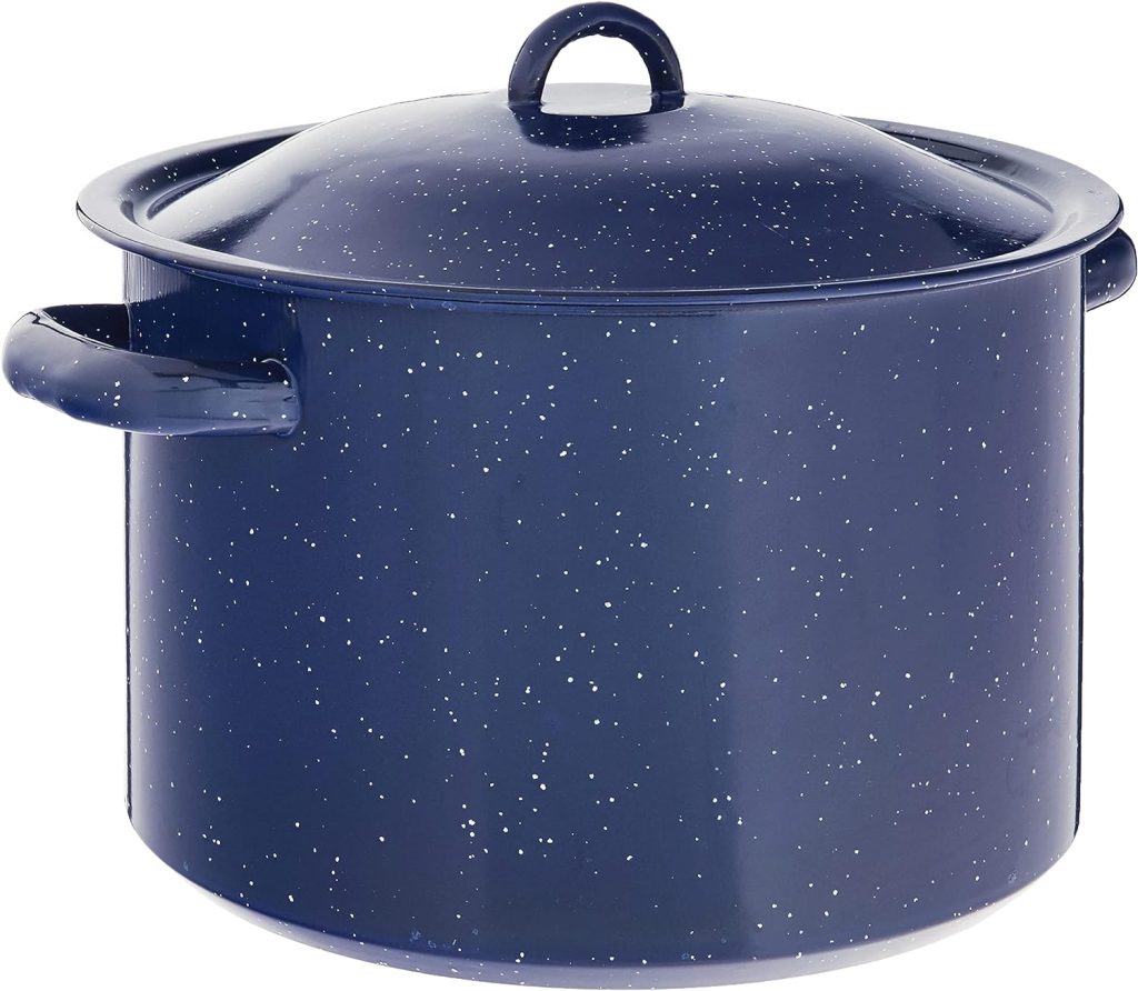IMUSA USA Blue 6-Quart Speckled Enamel Stock Pot with Lid