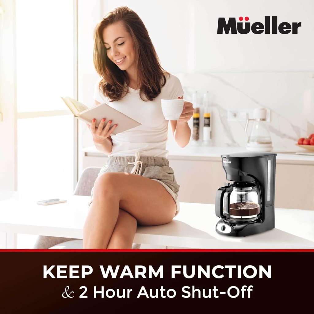 Mueller 12-Cup Drip Coffee Maker - Borosilicate Carafe, Auto-Off, Reusable Filter, Anti-Drip, Keep-Warm Function, Clear Water Level Window Coffee Machine, Ideal for Home or Office