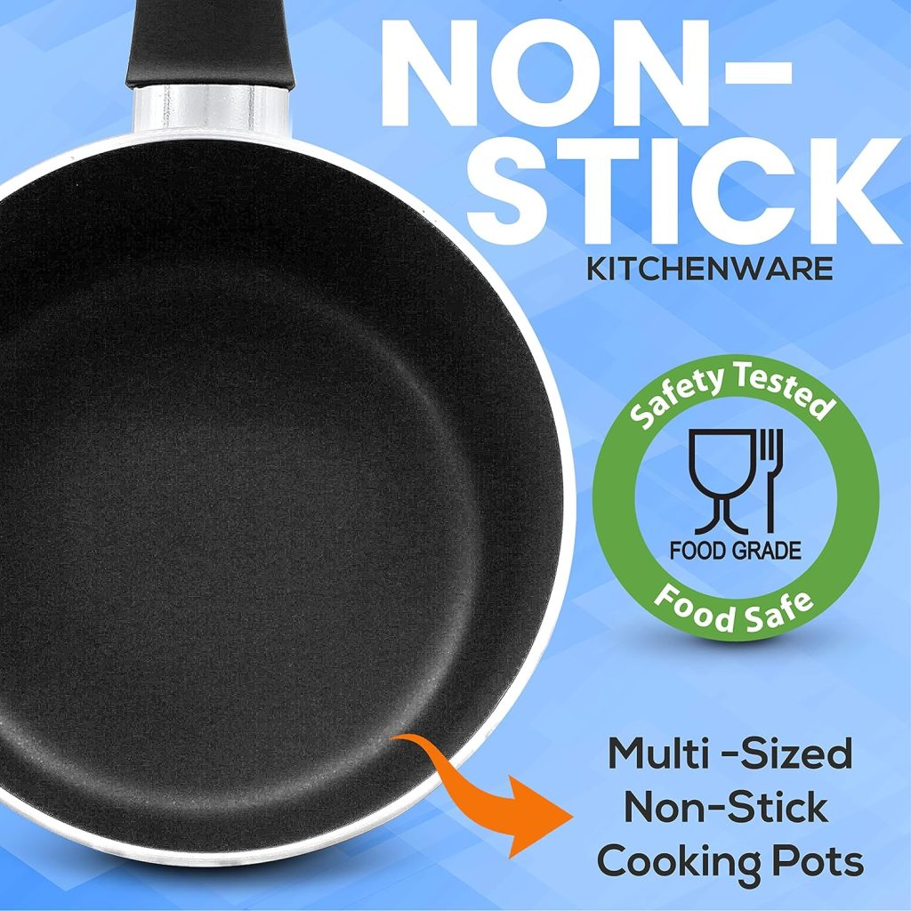 SereneLife Kitchenware Pots  Pans Basic Kitchen Cookware, Black Non-Stick Coating Inside, Heat Resistant Lacquer (11-Piece Set), SLCW11BLK-Black