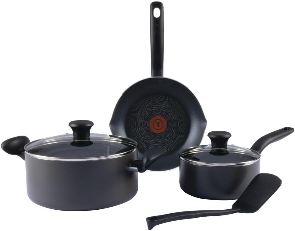 T-fal Initiatives Nonstick Cookware Set 6 Piece Oven Safe 350F Cookware, Pots and Pans, Oven, Broil, Dishwasher Safe Gray