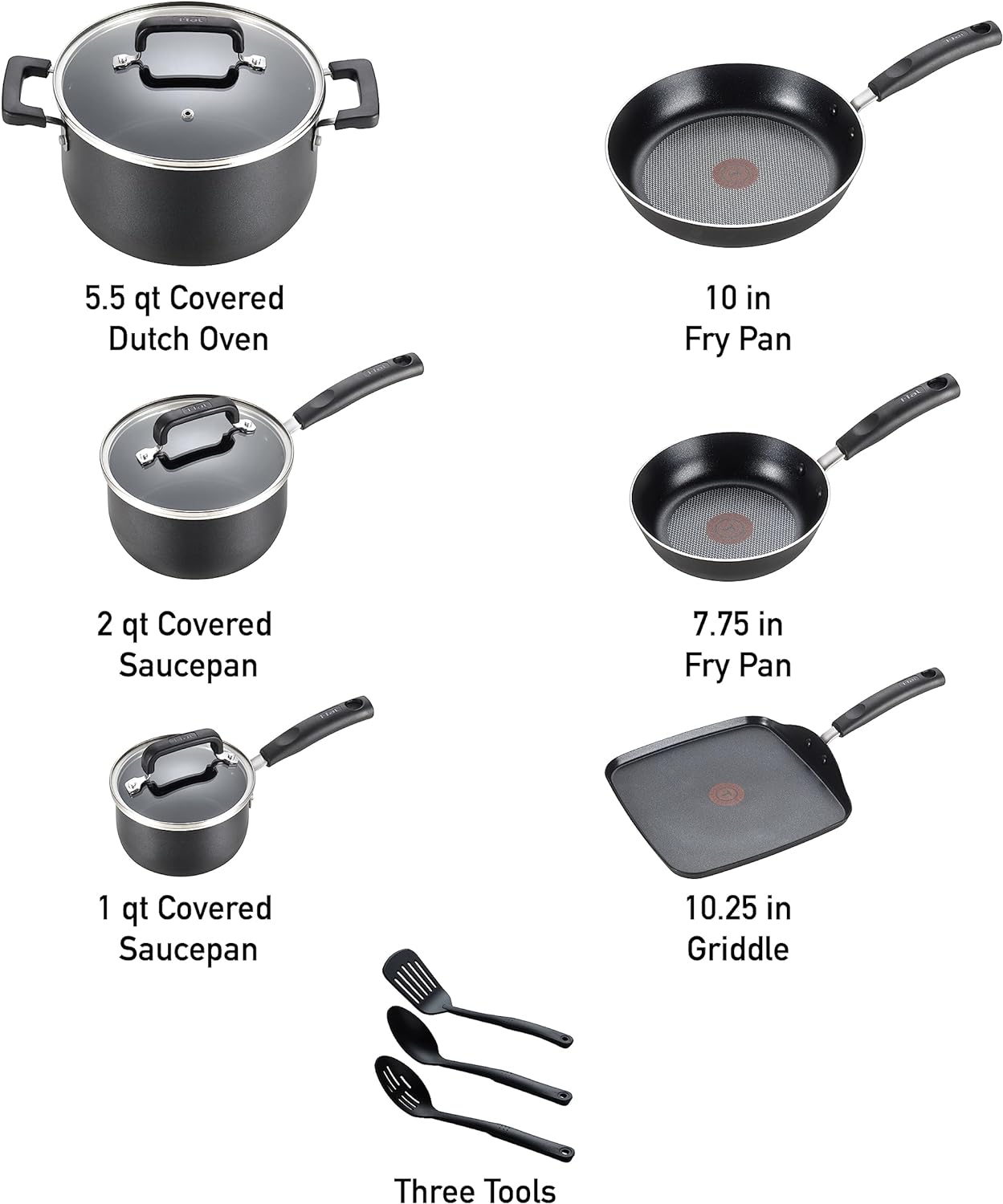 T-fal Signature Nonstick Cookware Set 12 Piece Oven Safe 350F Pots and Pans, Dishwasher Safe Black