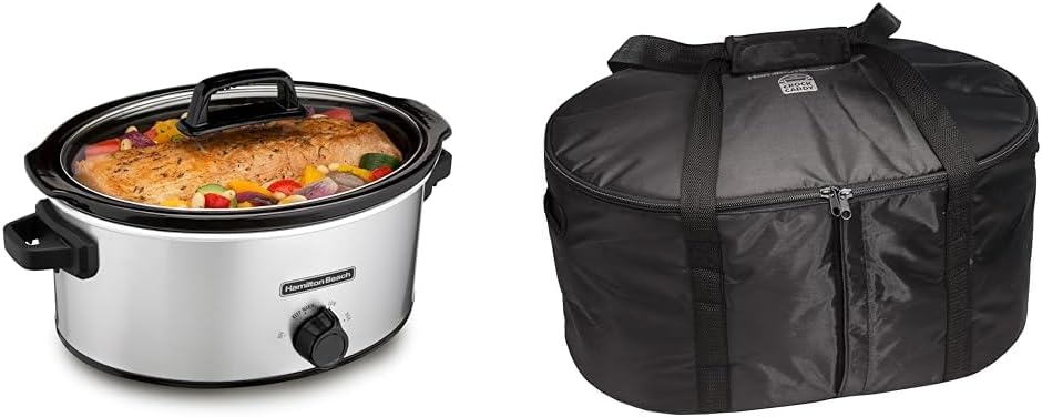 Hamilton Beach 6-Quart Slow Cooker with 3 Cooking Settings  Portable Slow Cooker Travel Bag
