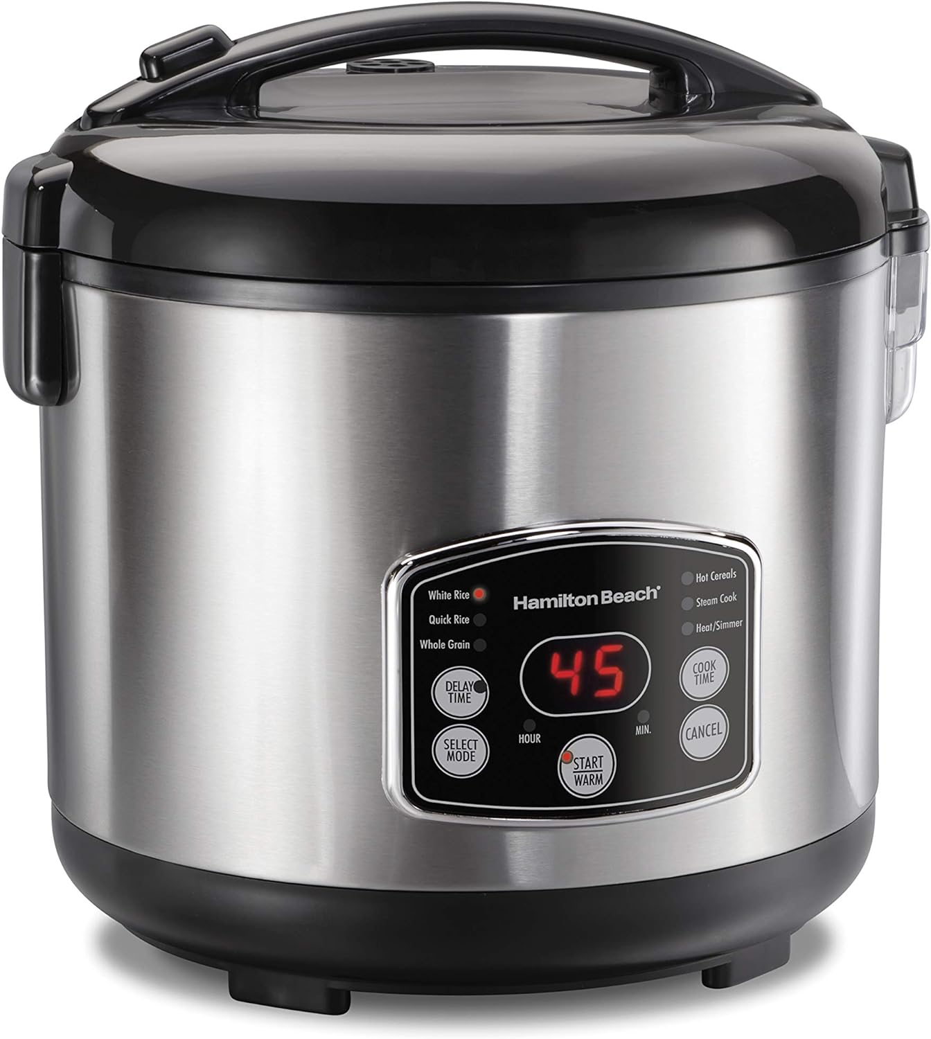 Hamilton Beach Digital Programmable Rice Cooker  Food Steamer, 14 Cups Cooked (7 Uncooked) With Steam  Rinse Basket, Stainless Steel (37548)