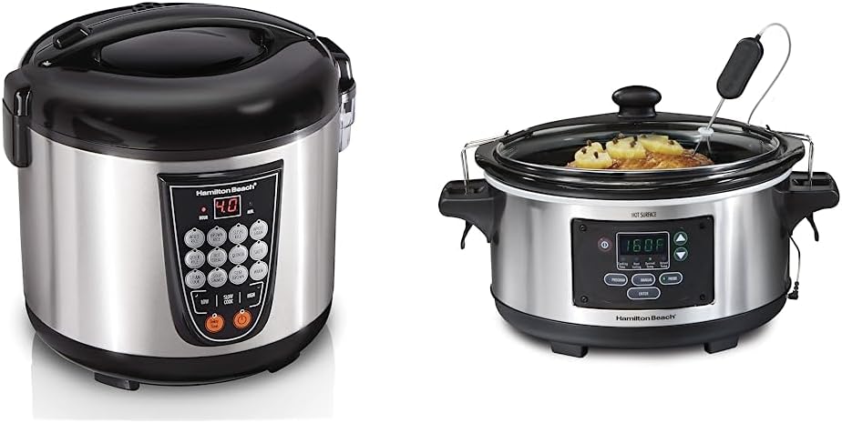 Hamilton Beach Digital Programmable Rice Cooker, Slow Cooker  Food Steamer Bundle (20 Cups Cooked)