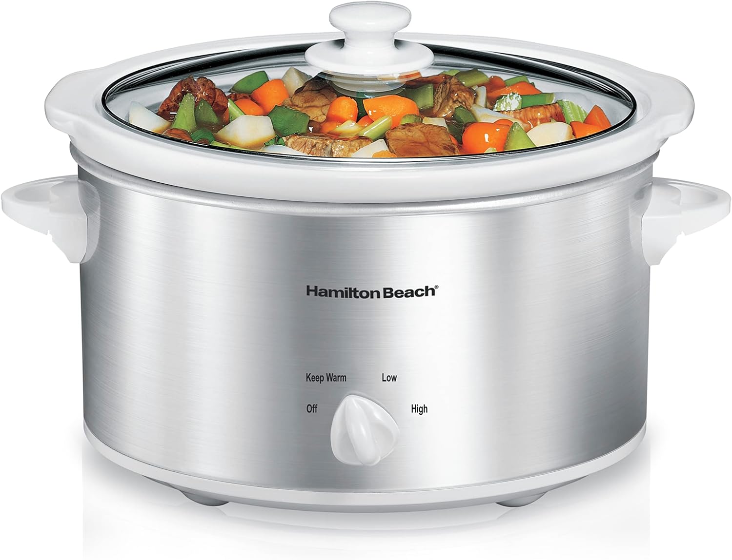 Hamilton Beach Slow Cooker, Extra Large 10 Quart, Stay or Go Portable, Black (33195)  4-Quart Slow Cooker with Dishwasher-Safe Stoneware Crock  Lid, Stainless Steel (33140V)