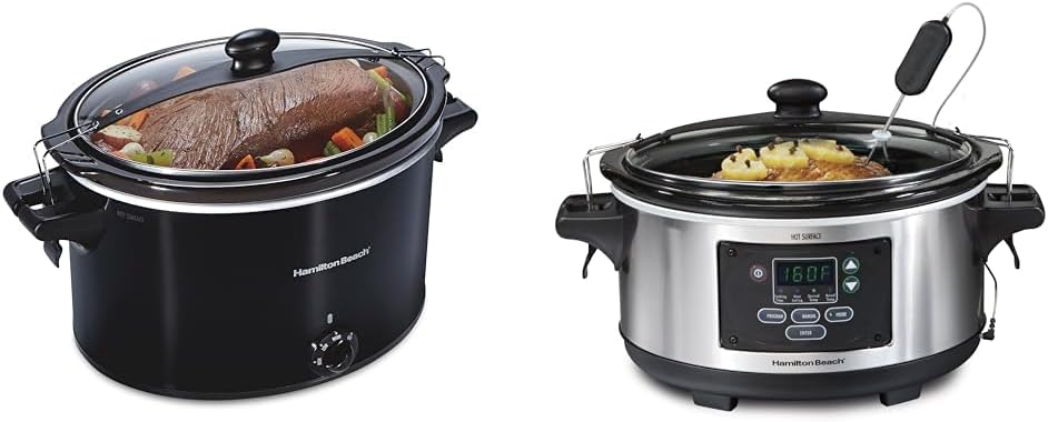 Hamilton Beach Slow Cooker, Extra Large 10 Quart, Stay or Go Portable With Lid Lock, Dishwasher Safe Crock, Black (33195)  Portable 6 Quart Set  Forget Digital Programmable Slow Cooker Lock