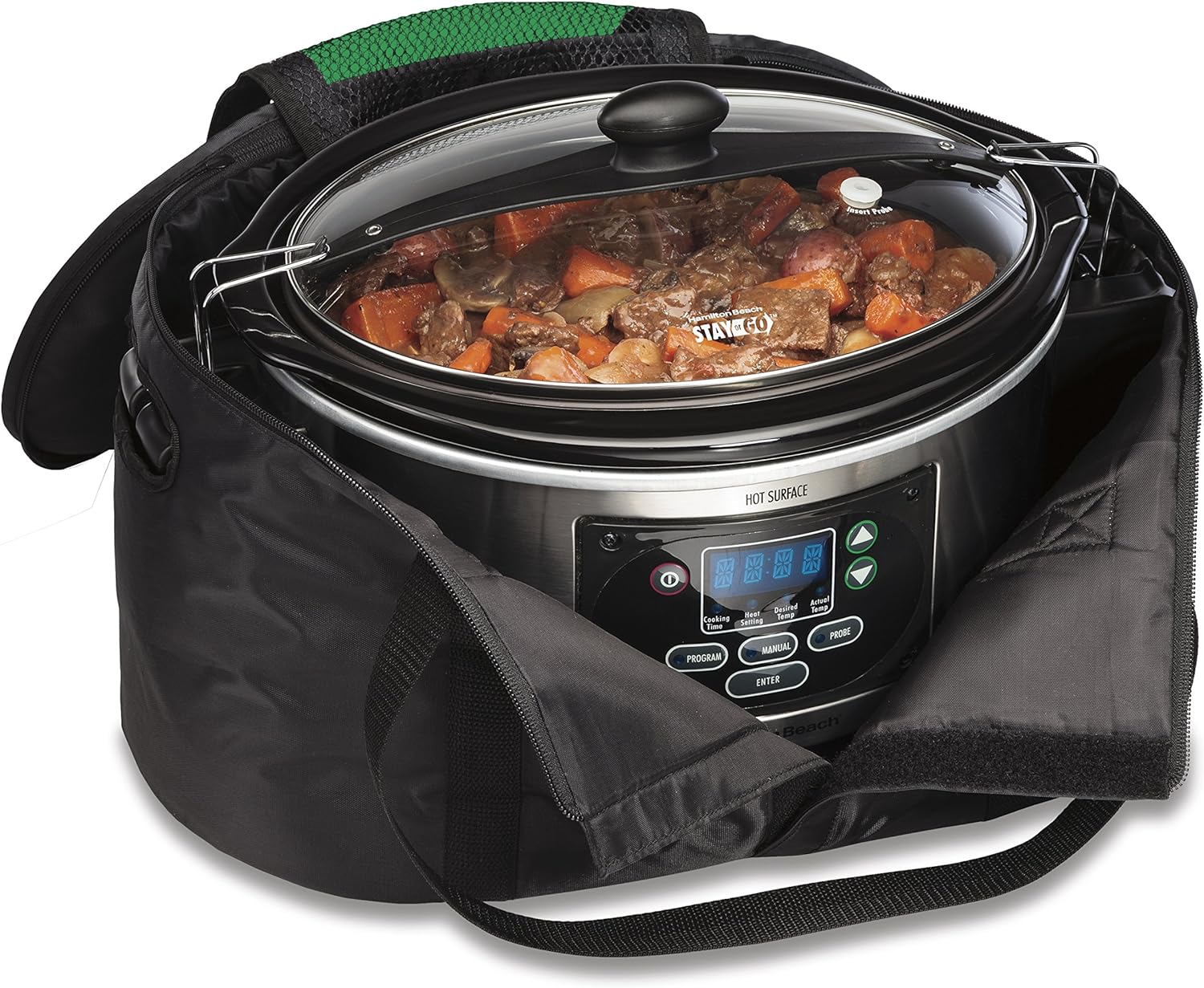 Hamilton Beach Stay or Go Portable Slow Cooker with Lid Lock, Dishwasher-Safe Crock, 6-Quart, Black  Travel Case  Carrier Insulated Bag for 4, 5, 6, 7  8 Quart Slow Cookers (33002),Black