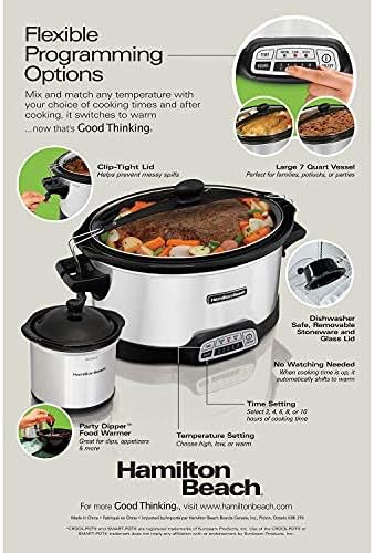 Hamilton Beach Stay or Go Programmable 7 Qt. Slow Cooker with Party Dipper 33478