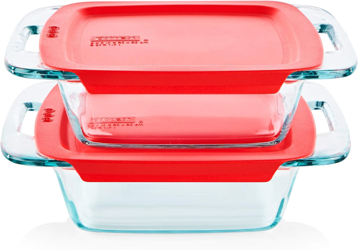Pyrex Easy Grab 4-Piece Glass Baking Dish Set with Lids, 2-Qt Glass Bakeware Set, Non-Toxic, BPA-Free Lids, Tempered Glass Nesting Bakeware Set
