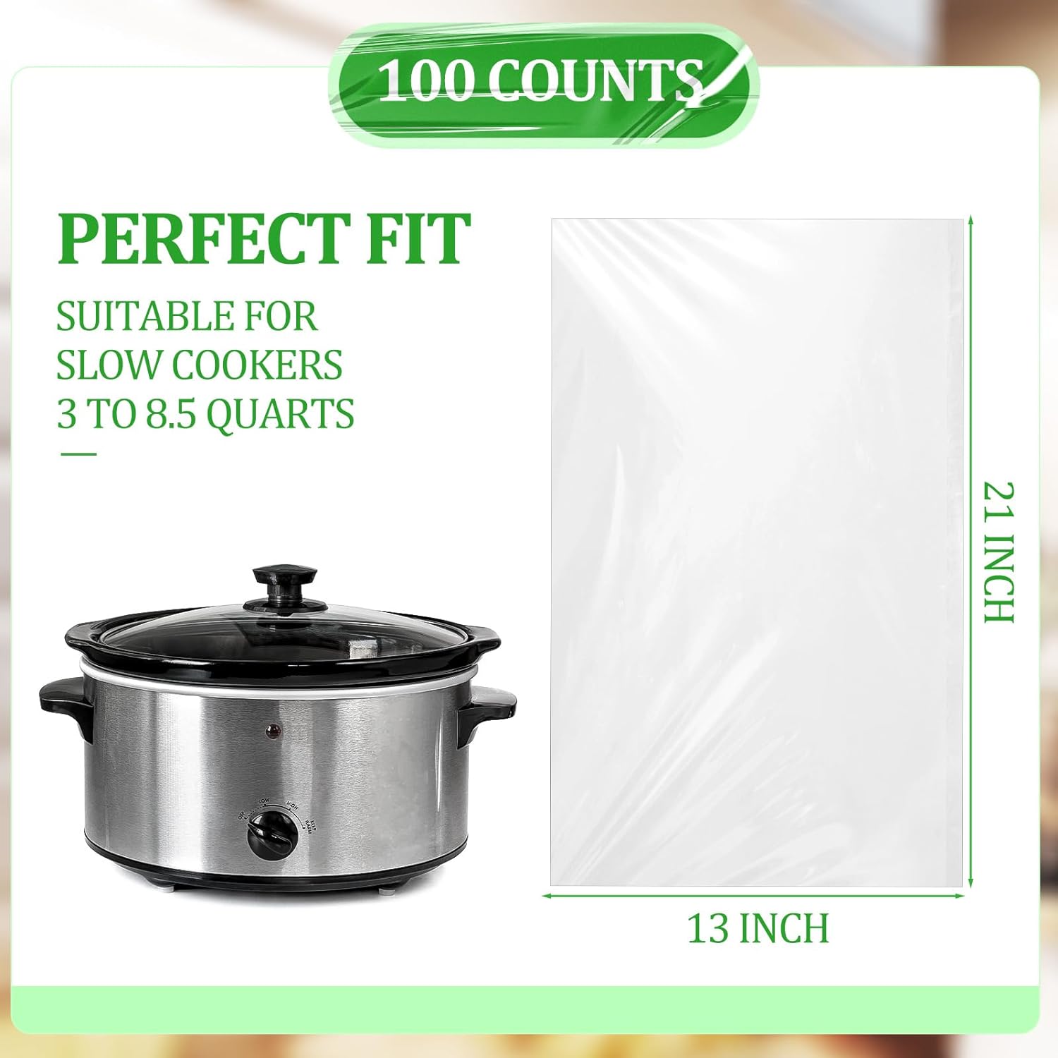 100 Count Plastic Slow Cooker Liners 21 x 13 Inches Kitchens Cooking Bags Large Convenient Disposable Slow Cooker Bags Suitable for Slow Cookers 3 to 8.5 Quarts Pot