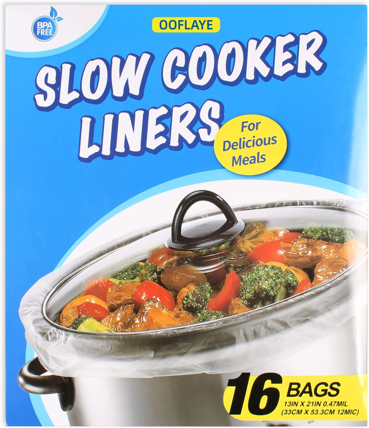 16 Bags Slow Cooker Liners, Disposable Multi Use Cooking Bags,Large Size Fit 3QT to 8QT, Plastic Bags for Slow Cooker, Pans, Aluminum Cooking Trays, BPA Free-13 x 21 Inches, 3 quarts (16)