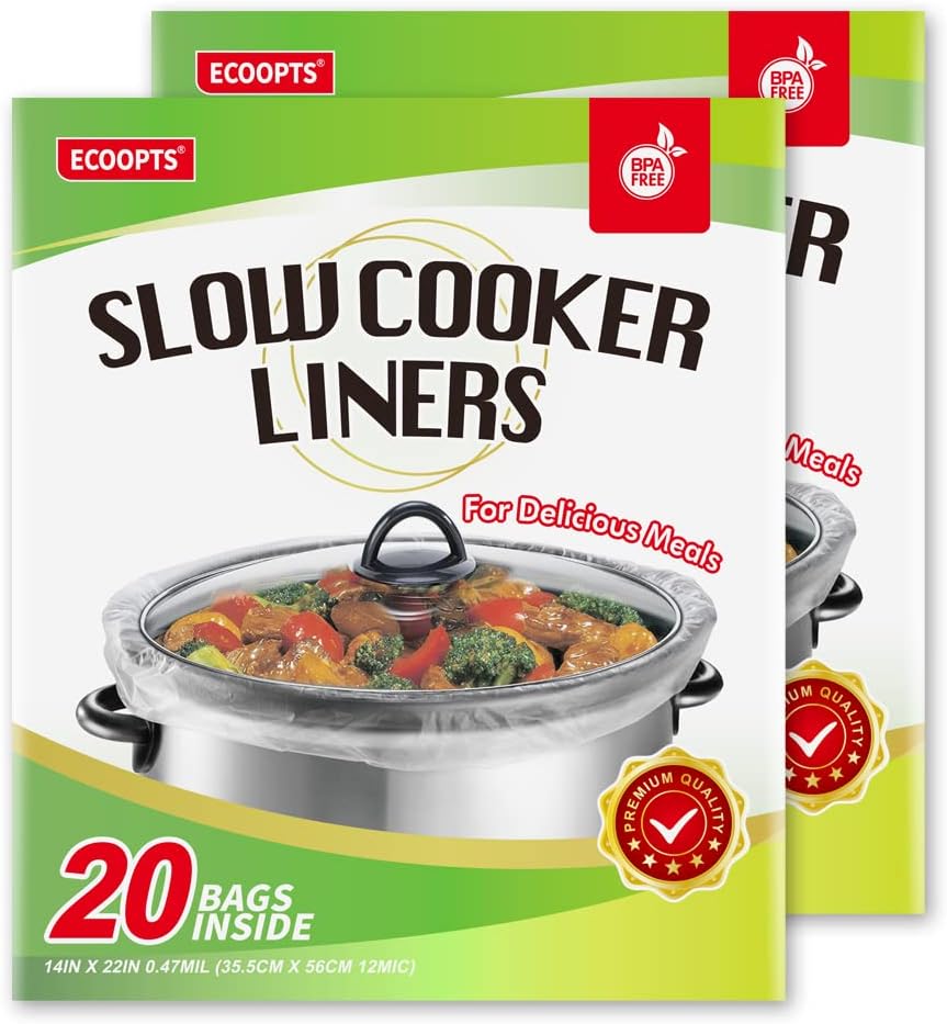 20 Count Disposable Slow Cooker Liners and Cooking Bags | Extra Large Size Fits 6-10QT Pot, 14x 22 | Suitable for Oval  Round Pot, BPA Free (1 Pack)