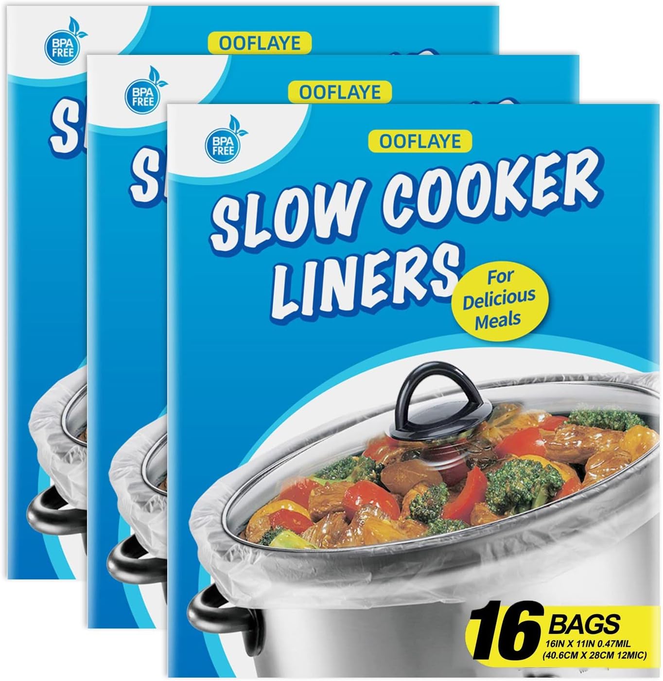 48 Bags Slow Cooker Liners, Disposable Multi Use Cooking Bags,Large Size Fit 3QT to 8QT, Plastic Bags for Slow Cooker, Pans, Aluminum Cooking Trays, BPA Free-13 x 21 Inches, 3 quarts (48)