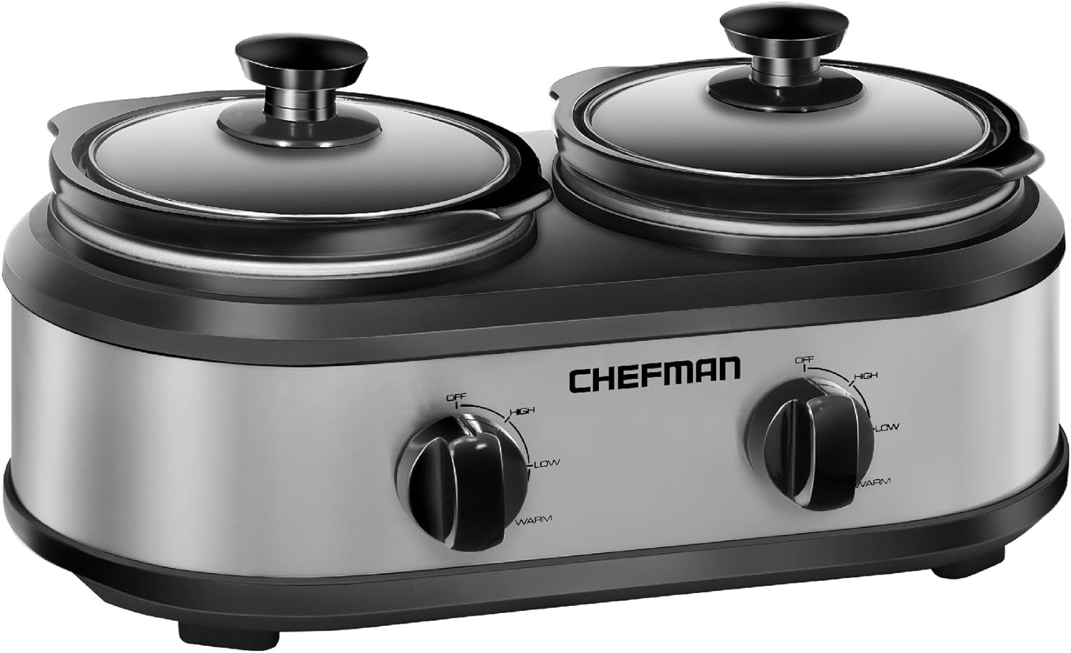 Chefman RJ15-125-D Double Slow Cooker  Buffet Server with 2 Removable 1.25 Qt. Oval Crocks, Pot Inserts Individually Heat Controlled, 2.5 Quarts, Stainless Steel
