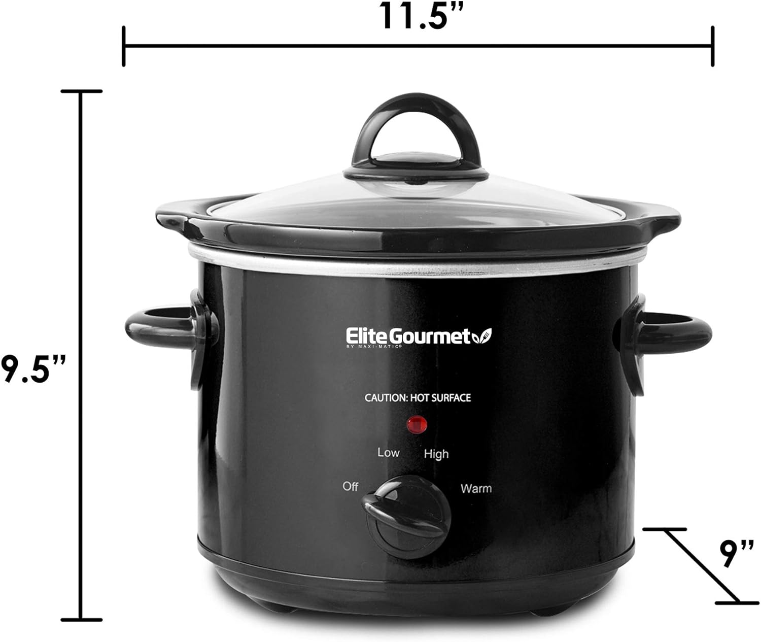 Elite Gourmet MST-350B Electric Slow Cooker, Adjustable Temp, Entrees, Sauces, Stews  Dips, Dishwasher Safe Glass Lid  Crock (3 Quart, Black)
