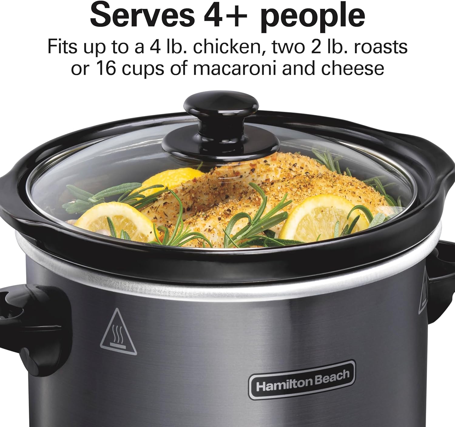 Hamilton Beach 4-Quart Slow Cooker with 3 Cooking Settings, Dishwasher-Safe Stoneware Crock  Glass Lid, Black (33240)