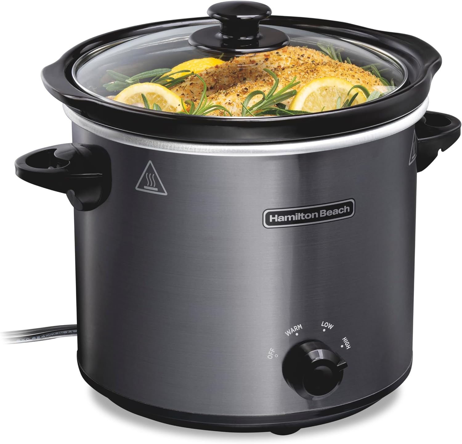 Hamilton Beach 4-Quart Slow Cooker with 3 Cooking Settings, Dishwasher-Safe Stoneware Crock  Glass Lid, Black (33240)