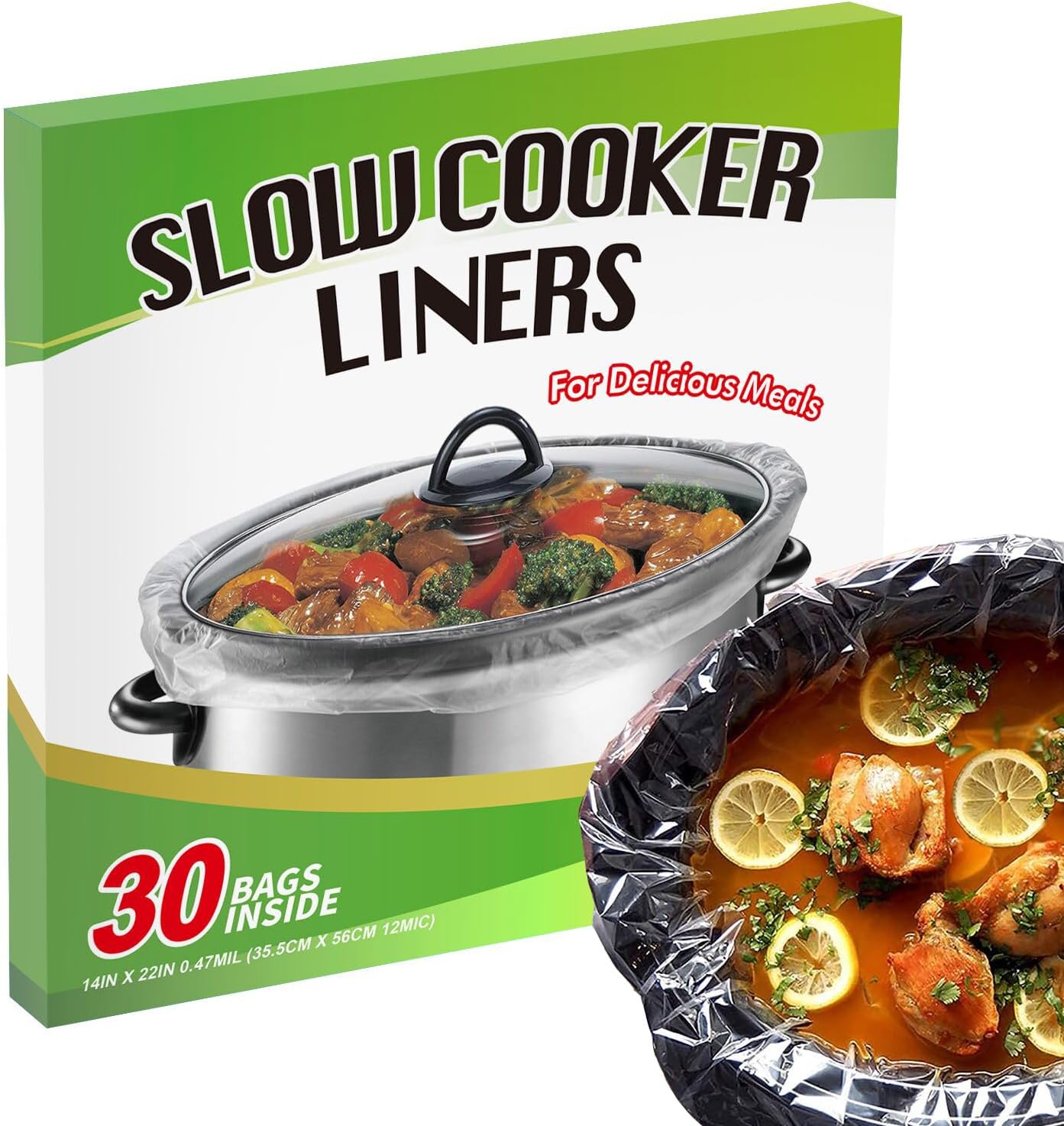 Slow Cooker Liners (40 Liners), 13 × 21 Pot Liners Fit 3-8 Quarts, Disposable Cooking Bags Suitable for Oval  Round Pot, BPA Free (13 × 21)