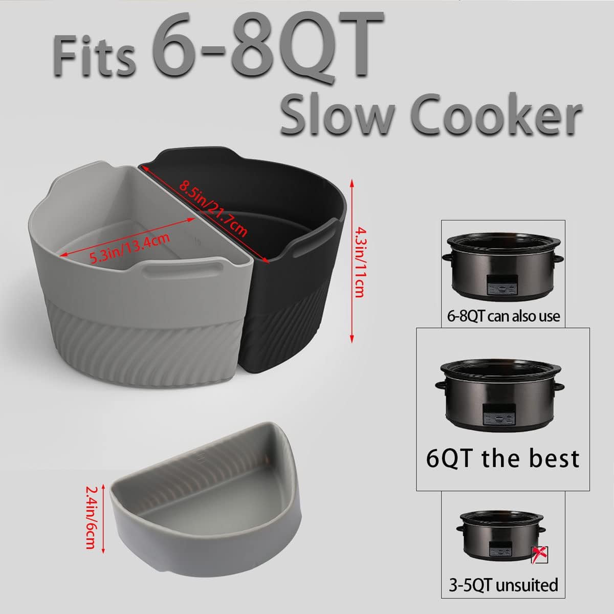 Slow Cooker Liners，Cook Three Things at Once and Easy Clean，Crock Pot Divider，Suitable for 6-8QT Crock，Silicone Crock Pot Liners Oval (3)
