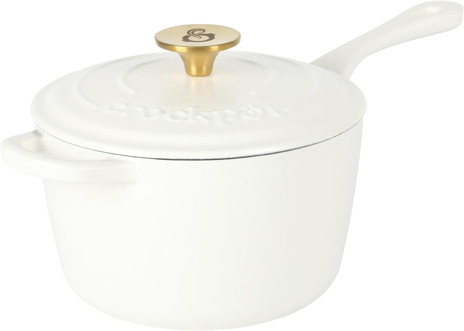 Crock-Pot 3 Qt Enamel Cast Iron Sauce Pan W/Lid - Matte Linen White