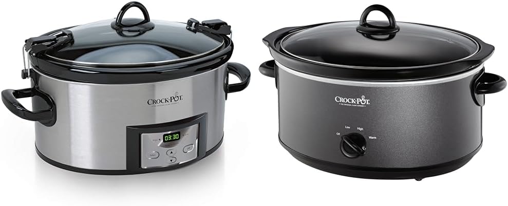 Crock-Pot 6 Quart Cook  Carry Programmable Slow Cooker with Digital Timer, Stainless Steel (SCCPVL610-S-A)  7 Quart Slower Cooker, Food Warmer, Charcoal (SCV700-KC)