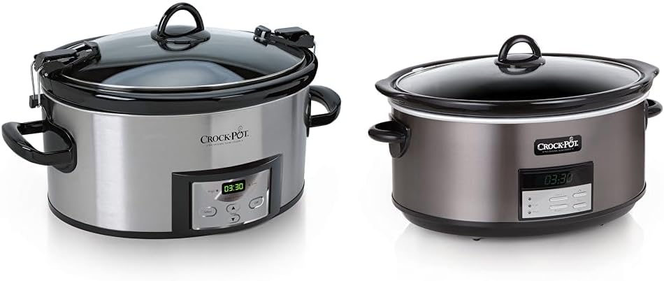 Crock-Pot 6 Quart Cook  Carry Programmable Slow Cooker with Digital Timer, Stainless Steel (SCCPVL610-S-A)  Large 8 Quart Programmable Slow Cooker with Auto Warm Setting and Cookbook