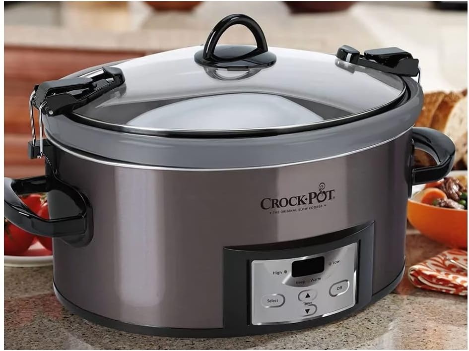 Crock Pot 7-qt Nonstick Ceramic Coating Cook  Carry Programmable Easy-Clean Slow Cooker Stainless Steel