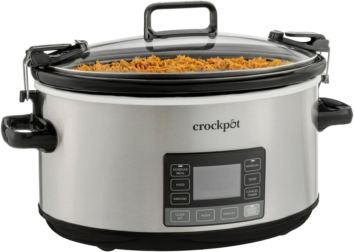 Crock-Pot 7-Quart Slow Cooker, Portable Programmable with Timer, Locking Lid, Stainless Steel; an Essential Kitchen Appliance, Perfect for Families and Gathering