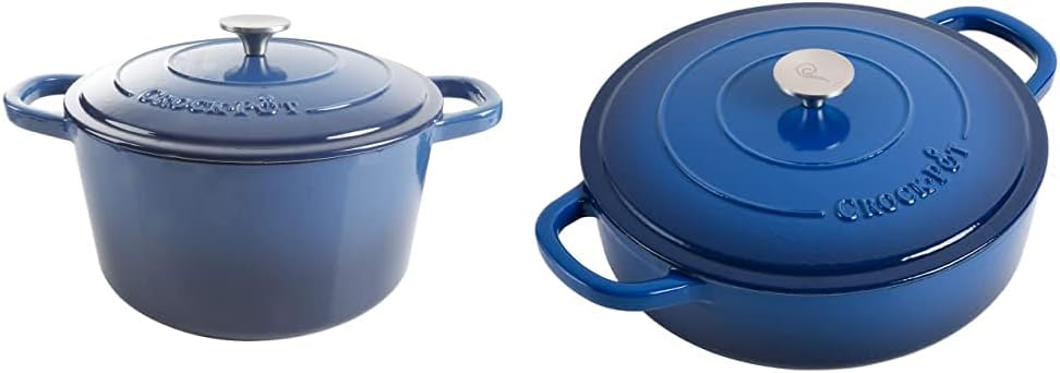 Crock-Pot Artisan Enameled Cast Iron Dutch Oven and Braiser Set, 7-Quart and 5-Quart, Sapphire Blue