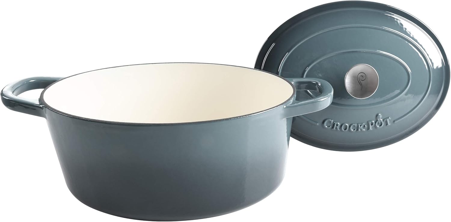 Crock-Pot Artisan Round  Oval Enameled Cast Iron Dutch Ovens, 7-Quart, Slate Gray