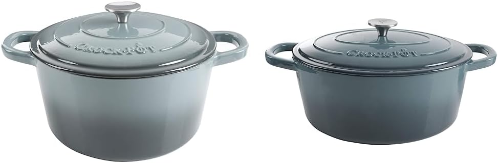 Crock-Pot Artisan Round  Oval Enameled Cast Iron Dutch Ovens, 7-Quart, Slate Gray