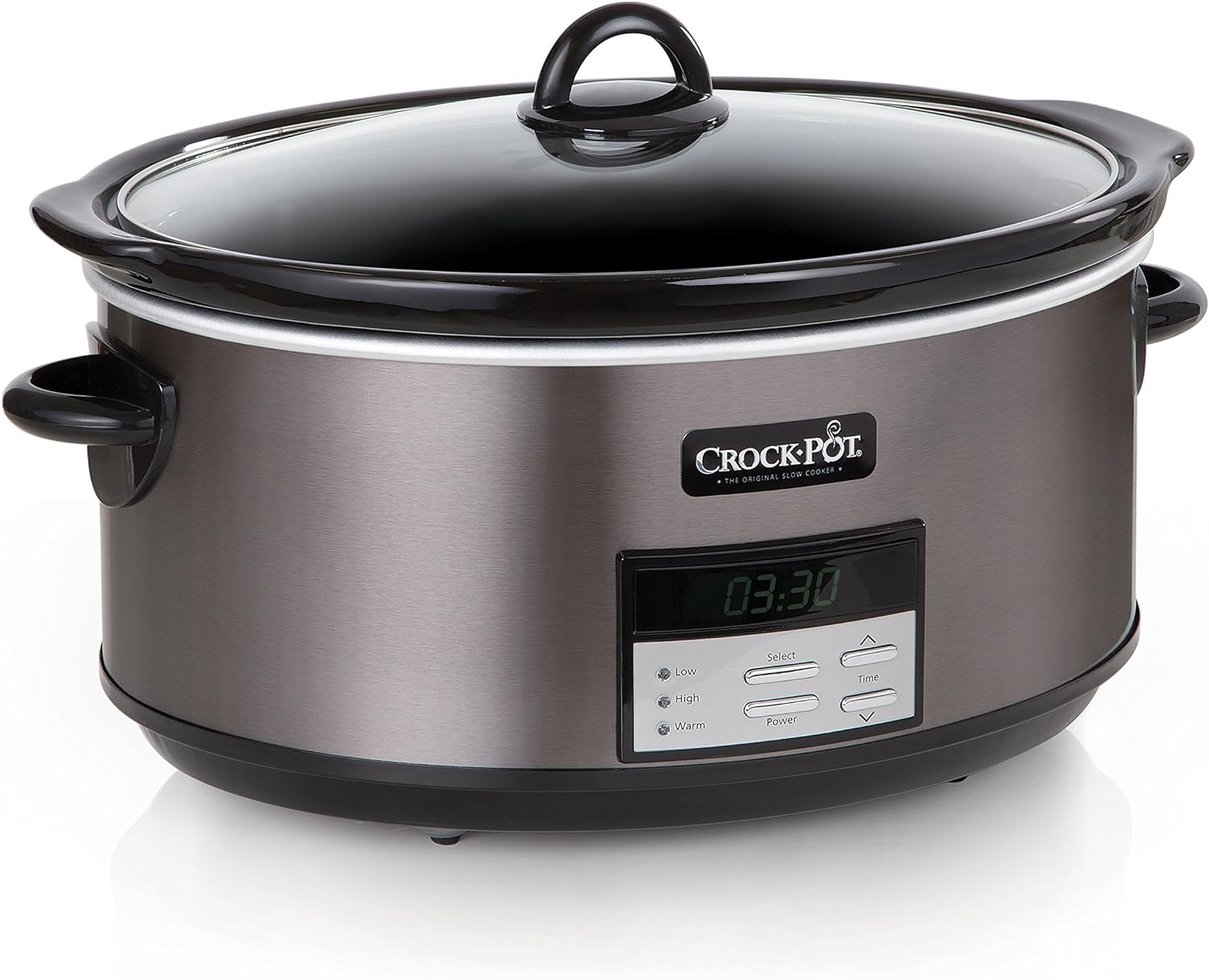Crock-Pot Large 8-Quart Programmable Slow Cooker with Auto Warm Setting, Black Stainless Steel, Includes Cookbook (Pack of 1)