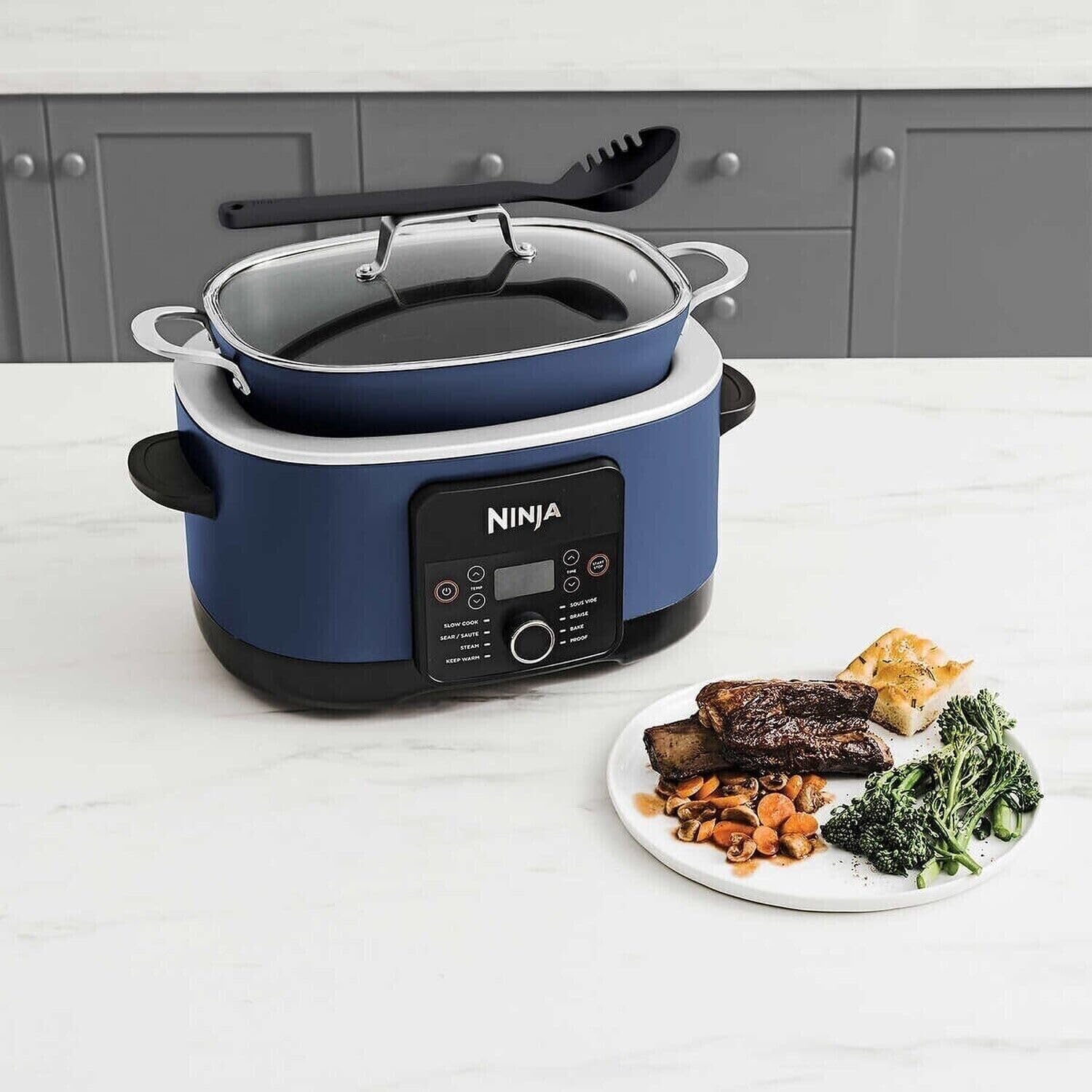 Ninja Foodi PossibleCooker PRO 8.5 Quart Multi-Cooker, with 8-in-1 Slow Cooker, Dutch Oven, Steamer  More, Glass Lid  Integrated Spoon, Nonstick, Oven Safe Pot to 500°F, Navy (Blue)