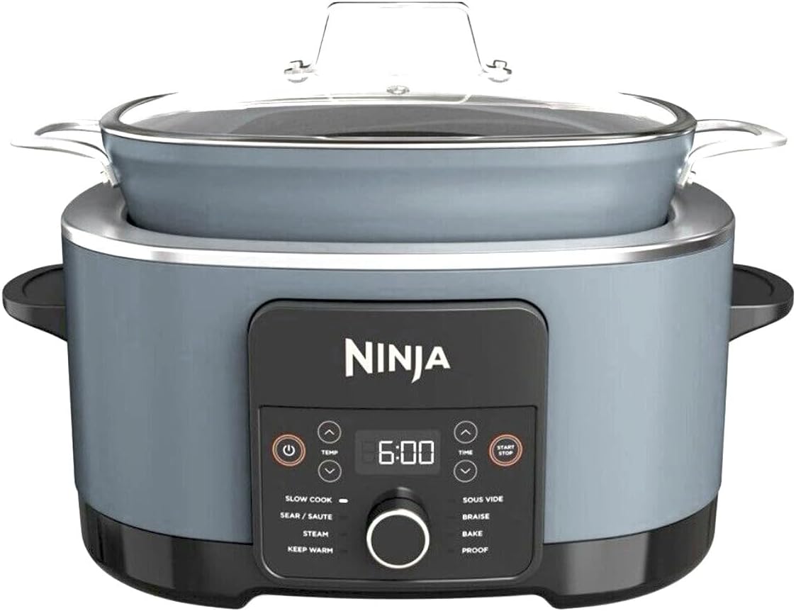 Ninja MC1001 Foodi PossibleCooker PRO 8.5 Quart Multi-Cooker, with 8-in-1 Slow Cooker, Pressure Cooker, Dutch Oven  More, Glass Lid  Integrated Spoon, Nonstick, Oven Safe Pot to 500°F, Sea Salt Grey (Renewed)