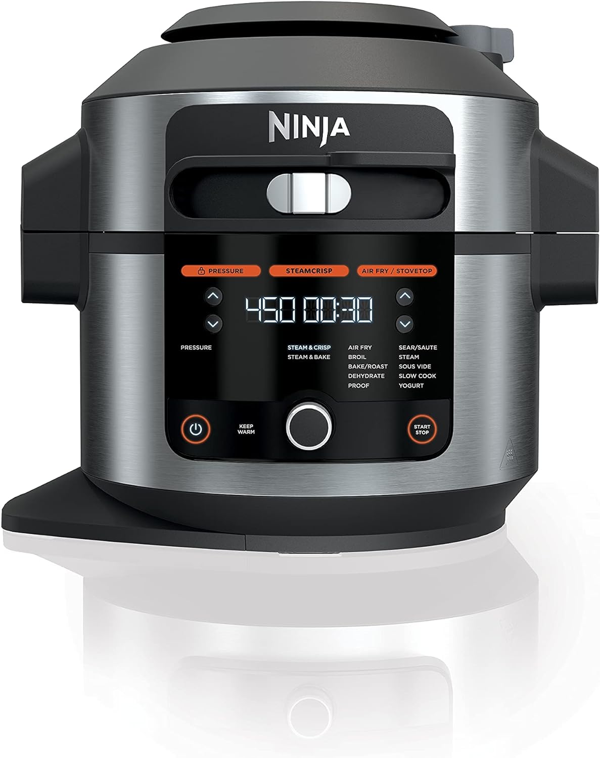 Ninja OL501 Foodi 6.5 Qt. Pressure Cooker Steam Fryer with SmartLid, 14-in-1 that Air Fries, Bakes  More, with 2-Layer Capacity  4.6 Qt. Crisp Plate, Silver/Black (Renewed)