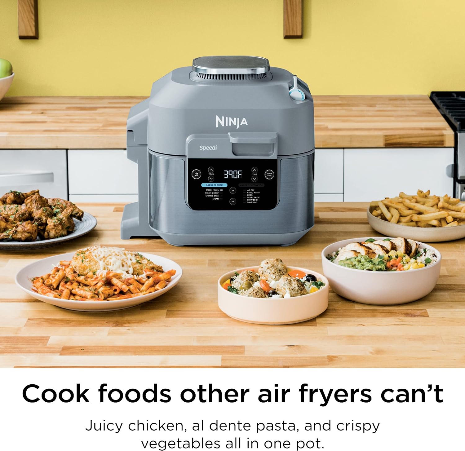 Rapid Cooker Air Fryer 6-qt. Capacity 10-in-1 Functionality Meal Maker Sea Salt Gray Grey Stainless Steel