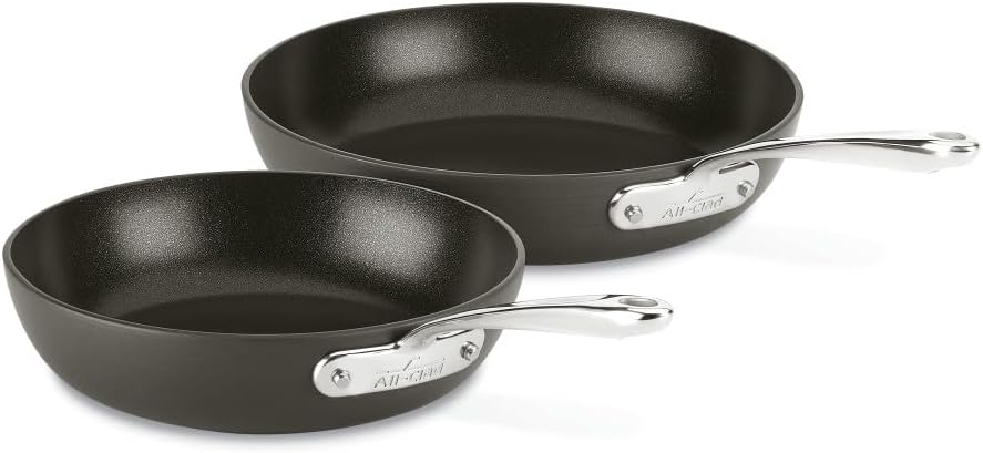 All-Clad Essentials Hard Anodized Nonstick Fry Pan Set 2 Piece, 8, 10,5 Inch Oven Broiler Safe 500F, Lid Safe 350F Pots and Pans, Cookware Black