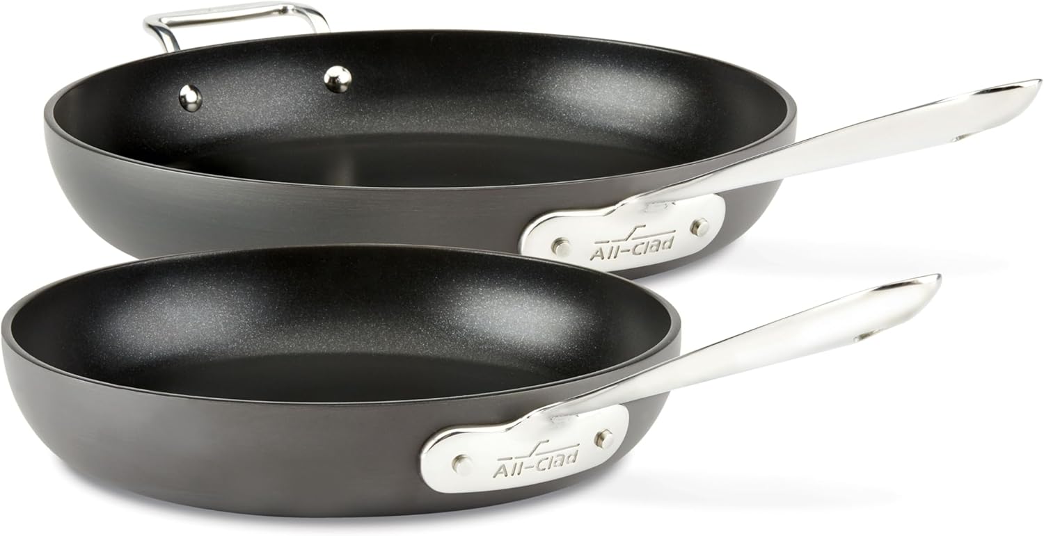 All-Clad HA1 Hard Anodized Nonstick Fry Pan Set 2 Piece, 8, 10 Inch Induction Oven Broiler Safe 500F, Lid Safe 350F Pots and Pans, Cookware Black