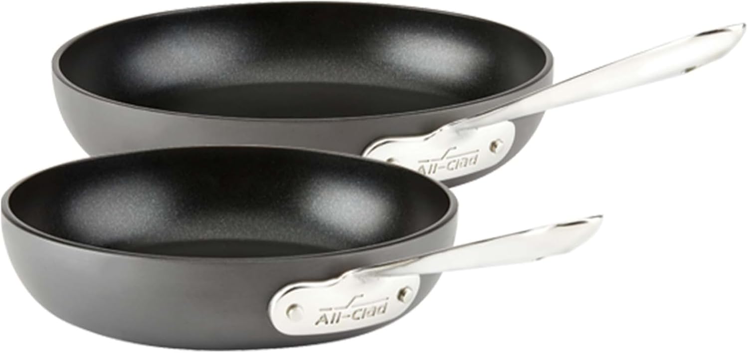 All-Clad HA1 Hard Anodized Nonstick Fry Pan Set 2 Piece, 8, 10 Inch Induction Oven Broiler Safe 500F, Lid Safe 350F Pots and Pans, Cookware Black