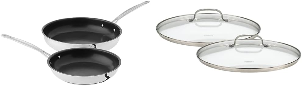 Cuisinart Chefs Classic Stainless Nonstick 9-Inch and 11-Inch Skillet Set with Glass Lids - Black And Silver