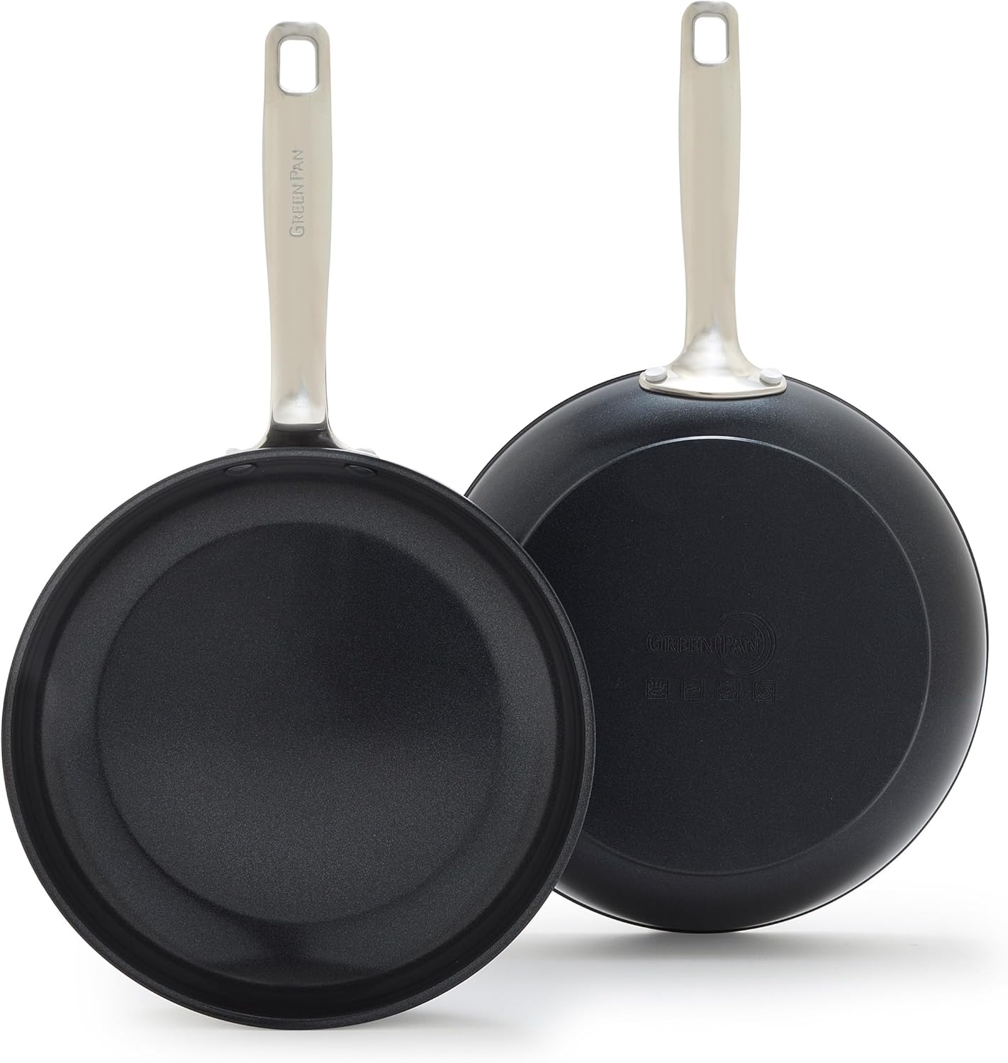 GreenPan Chatham Prime Midnight 8 and 10 Frying Pan Set, Hard Anodized Ceramic Nonstick, PFAS-Free, Dishwasher Safe, Oven Safe, Healthy Cooking Skillet for Eggs and Omelets, Black